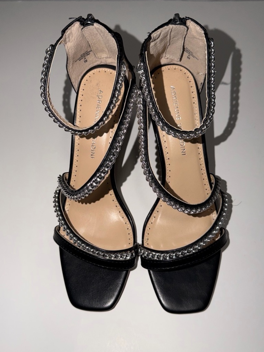 Adrienne Vittadini Black Chain-Trim Strappy Heels
